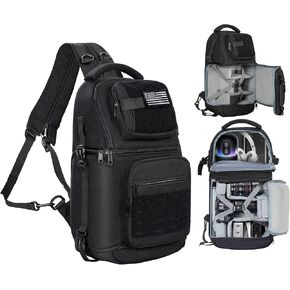 TORIBIO Camera Sling Bag,DSLR/SLR/Mirrorless Camera Bag with Tripod Holder & Removable Dividers,Small Crossbody Tactical Camera Bag Backpack for Canon/Nikon/Sony/Fuji/Gopro