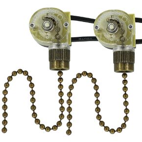YukiHalu Ceiling Fan Pull Chain Switch ZE-109, 2 Wires On-Off Light Switch, Replacement Fan Light Switch for Ceiling Fans and Light Kits (Nickel 2Pack)