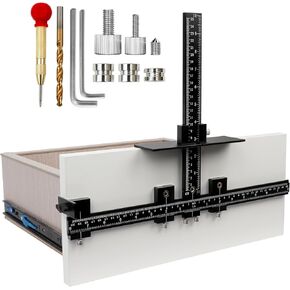 Cabinet Hardware Jig Tool - Adjustable Drill Template for Handles & Pulls on Drawers/Doors | All Aluminum Alloy with Center Punch & Carrying Bag