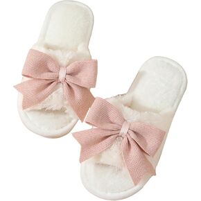 Verdusa Women's Cute Bow Fuzzy Open Open Tee Indoor Home Slippers Farry Outdoor Slippers