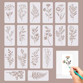 18Pcs Crafting Stencils Reusable, Wildflower Stencils for Painting, Large Flower Stencils for Wood,Walls,Canvas,Home Decor,Plastic Art Drawing Templates,DIY Crafts,Flowers Stencils for Painting