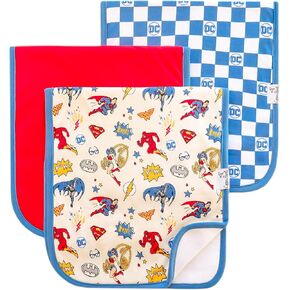 Copper Pearl Premium Baby Burp Cloths - 3-Pack Large Cotton Burp Cloths, Extra Soft Spit Up Rags with 3 Absorbent Layers, Perfect for Baby Boy and Baby Girl Gifts (21" x 10" Size, Justice League Set)
