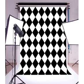 Laeacco 6X8FT Vinyl Photography Background Mosaic Theme Black and White Rhombus Pattern Design Backdrop Party Artistic Children Adults Photo Backdrop 1.8(W) x2.5(H) M Photo Studio Prop