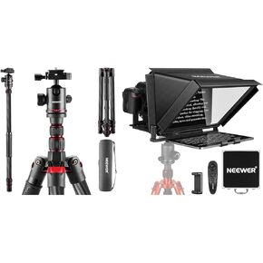 NEEWER X12 14 inch Aluminum Alloy Teleprompter for iPad Tablet Smartphone DSLR Cameras with Remote Control, APP Compatible with iOS/Android, N55CR Upgraded 80.7" Carbon Fiber Camera Tripod