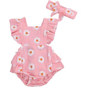 Mtsebmves Toddler Baby Girl Ruffled Romper Summer Sleeveless One-Pieces Jumpsuit Floral Print Baby Girl Summer Clothes