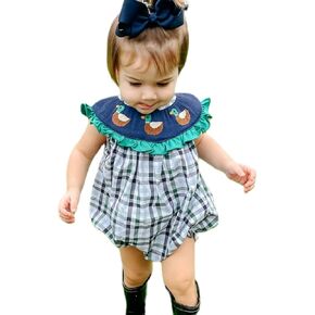 Infant Baby Girl Mallard Duck Clothes Summer Smocked Bubble Romper Plaid Onesie Newborn Girl Farm Outfit