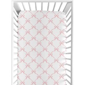 Sweet Jojo Designs Fitted Baby Crib Sheets (Pink Bows) for Girls, Infant Nursery, Toddler Bed Room - Standard Size Mattress (Blush and White Bow for The Ballerina Ballet Dancer Princess Collection)