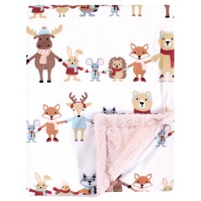 Hudson Baby Infant Girl Plush Blanket with Furry Binding and Back, Neutral Pink Floral, One Size