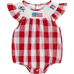 Newborn Baby Girl 4th of July Outfits Flag Stripe Smocked Bubble Romper Independence Day Summer Clothes
