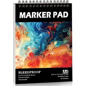 60 Sheets Marker Paper Pad, A4(8.3"x11.7") Alcohol Marker Paper Sketch Pad, 120lb/200gsm Heavyweight Spiral Sketch Book, Painting Coloring Drawing Paper for Kids Beginners Artists Christmas Gifts