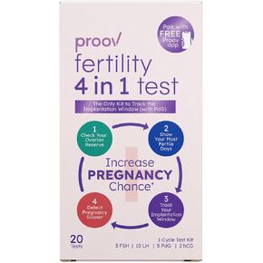 Proov - 4-in-1 Fertility Test for Women - Ovulation & Pregnancy Test Strips - Monitors FSH, LH, PdG & hCG - Promote Chance of Pregnancy - Fertility Hormone Tracking - 1 Cycle Test Kit - 20 Tests