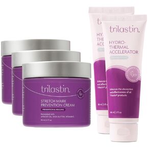TriLASTIN Maternity 1st Trimester Bundle, 3 Month Supply with (3) Maternity Stretch Mark Prevention Cream, (2) Hydro-Thermal Accelerator, Minimize Appearance of Stretch Marks, Paraben-Free