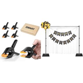 Emart Backdrop Stand, 7x10 ft Adjustable Background Support System Kit with EMART 6 Pcs Heavy Duty Muslin Spring Clamps