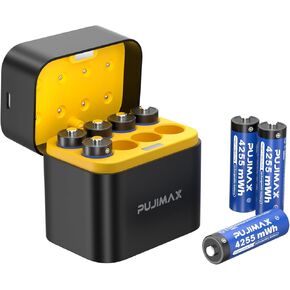 3400mWh Rechargeable AA Batteries Lithium with Charger,Fast Charging in 2.5 Hours, 1200+ Cycles, 1.5V Constant Output,High Capacity, Pre-Charged for Blink doorbell Cameras, Flashlights 8 Pack