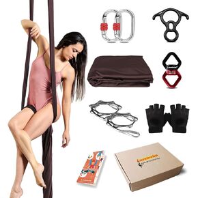 Aerial Silks Hammock Kit for Home and Outdoor, Nylon Tricot Flying Yoga Silk Swing for Gymnastics with Full Hardware