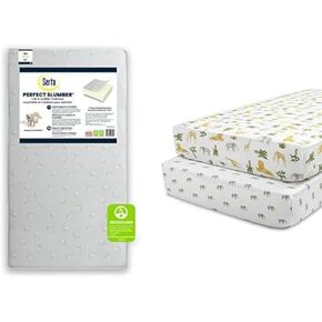 Delta Children Serta Perfect Slumber Dual Sided Recycled Fiber Core Crib and Toddler Mattress Fitted Crib Sheets for Girls and Boys (Pack of 2), Safari Friends (Bundle)
