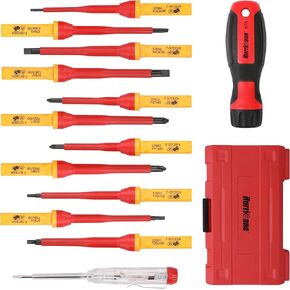 HURRICANE 13 Piece Insulated Screwdriver Set, 1000 V Cr-V Replaceable Magnetic Slotted Phillips Pozidriv Torx Insulated Electrician Screwdriver Set, All-in-1 Professional Electrician Tool Kit
