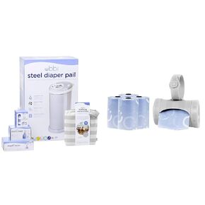 Ubbi Diaper Changing Value Gift Set, Baby Registry Gift, Includes Gray Diaper Pail, Absorbing Gels & On-the-Go Gray Bag Dispenser and Waste Disposal Bags Refill, Lavender Scented