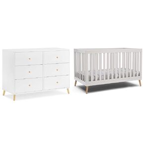 Delta Children Essex 6 Drawer Dresser and 4-in-1 Convertible Crib, Bianca White/Natural
