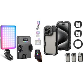 NEEWER VL67C RGB Selfie Light with APP Control, 94 LED CRI97 2000mAh Rechargeable, Cold Shoe Mount as Camera Light, 15 Pro Cage [2nd Generation] Included