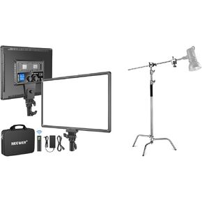 Neewer NL288 LED Video Light, 45W 4800Lux 3200K-5600K CRI 97+ Dimmable Bi Color 18" Soft Light Panel for Photography YouTube Live Stream Game Zoom Meeting, Heavy Duty C Stand Included