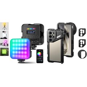 NEEWER RGB62 Magnetic RGB Video Light with Upgraded APP Control, 360° Full Color LED Camera Light with 3 Cold Shoes CRI97+ 2500K-8500K 17 Scenes, S24 Ultra Phone Cage Included
