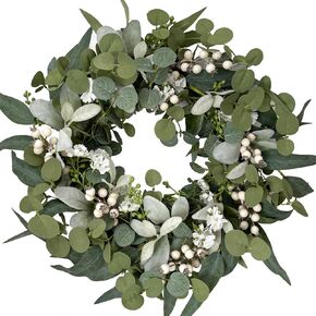 Idyllic Berries Eucalyptus Wreaths for Front Door, 18" Artificial Spring Summer Green Leaf Wreath for Farmhouse Wall Wedding Decor Window Front Porch Decor