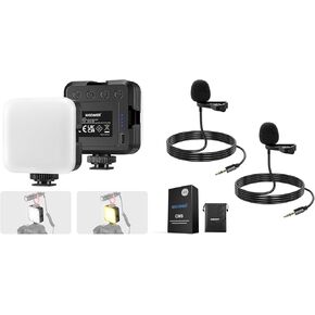 NEEWER LED Video Light,Portable Bi-Color 3200K~5600K Dimming Lights for Cameras, CRI 97+, 8 Scene Modes, Lavalier Lapel Microphone (2 Pack) Included