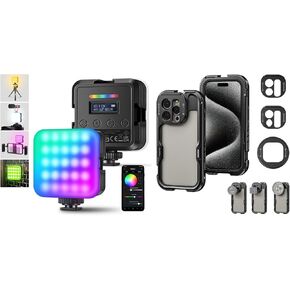 NEEWER RGB62 Magnetic RGB Video Light with Upgraded APP Control, 360° Full Color LED Camera Light with 3 Cold Shoes CRI97+ 2500K-8500K 17 Scenes, 15 Pro Cage [2nd Generation] Included