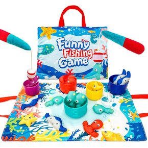 Fishing Game Toddler Sensory Toys Montessori Toy for 1-3 Birthday Gift 23pcs Sea Animal Cloth Fish Game for kids 1 Year Old with 2 Fishing Pole Number Counting Color Sorting Shape Learning Baby Gifts
