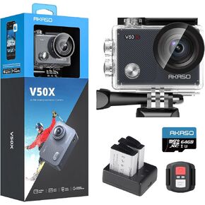 AKASO V50X 4K30FPS 20MP WiFi Action Camera and 64GB microSDXC U3 Memory Card Bundle