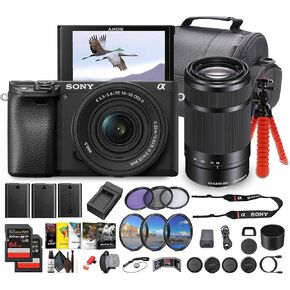 Sony Alpha a6100 Mirrorless Camera with 16-50mm OSS II Lens and 55-210mm Zoom Lenses (ILCE6100XB) + Photography Software + 2 x 64GB Memory Card + 2 x NP-FW50 Battery + Camera Bag + Charger + More