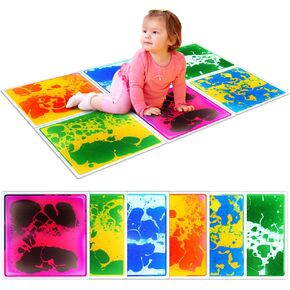 Sensory Floor Tiles for Kids Toddlers: 6 Pack Liquid Play Mats, 12"x12" Squares Autism Sensory Puzzle Pad, Lava Tiles Games Dance Step Pads, Preschool Classroom Montessori Gross Motor Daycare Toys