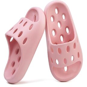 FINLEOO Shower Shoes for Women with Drain Holes Quick Drying Pool Slides Lightweight Beach Slide Sandals
