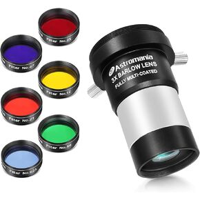 Astromania 1.25-Inch Color Filter Set (6 Pieces)- Bundle with - 1.25" 3X Short Focus Barlow Lens