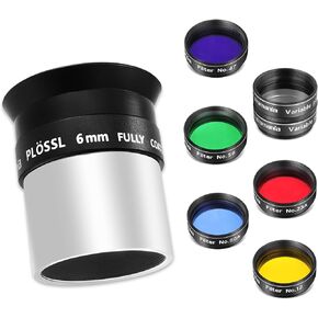 Astromania 1.25-Inch Telescope Eyepiece Filter Set(6 Pieces)- Bundle with - 1.25" 6mm Plossl Telescope Eyepiece