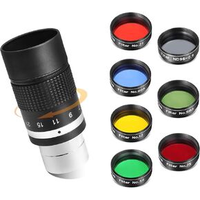 Astromania Filter Set of 1.25-Inch Seven Telescope Filters - Bundle with - 1.25" 7-21mm Zoom Eyepiece for Telescope