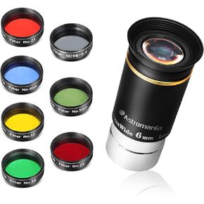 Astromania Filter Set of 1.25-Inch Seven Telescope Filters - Bundle with - 1.25" 66-Degree Ultra Wide Angle Eyepiece