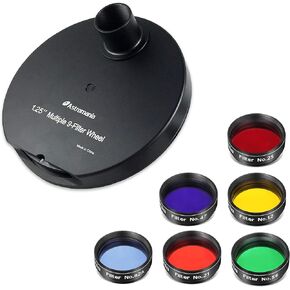 Astromania 1.25-Inch Color Filter Set (6 Pieces)- Bundle with - 1.25" Multiple 9-Position Filter Wheel