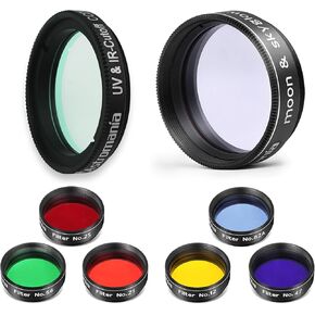 Astromania 1.25-Inch Color Filter Set (6 Pieces)- Bundle with - 1.25" Moon/Skyglow & 1.25" IR/UV Blocking Filters