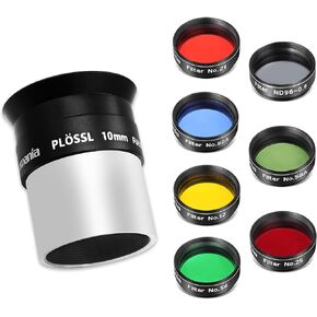 Astromania Filter Set of 1.25-Inch Seven Telescope Filters - Bundle with - 1.25" 10mm Plossl Telescope Eyepiece