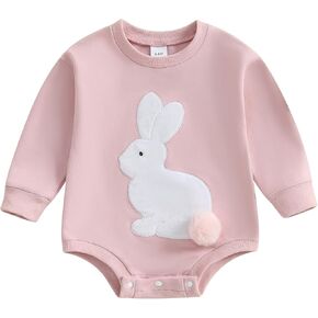 My First Easter Baby Boy Girl Outfit Embroidery Bunny Rompers Bunny Tail Jumpsuit Infant Easter Clothes