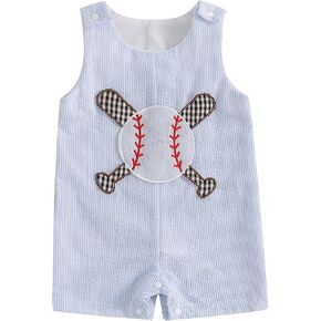 Infant Baby Boy Girl Jumpsuit Sleeveless Crewneck Striped Baseball Embroidery Summer Romper Overalls Casual Daily