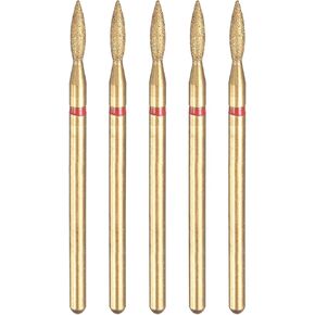 HARFINGTON 5pcs 325-400 Grits Diamond Grinding Bit 2.5mm Oval Head 2.35mm Shank 10mm Length Titanium Plated Stone Sanding Drill Bits Rotary Tool for Nails Grinding Polishing