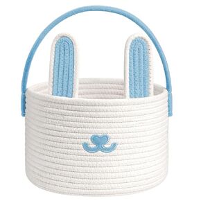 Easter Basket, Cotton Round Basket with Handles, Empty Gift Basket, Blue, Perfect for Kids & Toddler
