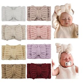 Baby Girls Waffle Knitting Hair Bow Headwrap, Wool Knitted Turban Bowknot Headbands, Stretchy Hair bands for Infants Toddlers Girls 9 PCS