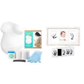 Kate & Milo and Pearhead Pregnancy and Newborn Keepsake Bundle - Belly Casting Kit & My Little Prints Handprint and Footprint Frame Kit