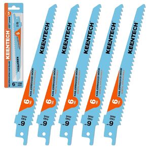 KEENTECH Sawzall Blades Nail-Embedded Wood, 6 Inch 6 TPI, M42 Bi-Metal Long-Lasting Reciprocating Saw Blades for Wood Door & Window Demolition, PVC Pipe, Wood with Nails, 5 Pack