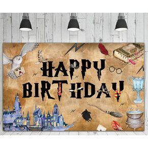 Lager Magic Wizard Happy Birthday Sign Banner Wizard Birthday Party Backdrop Magical Wizard Bday Party Supplies Decoration Boys Girls School Photography Background 6 X 3.6ft