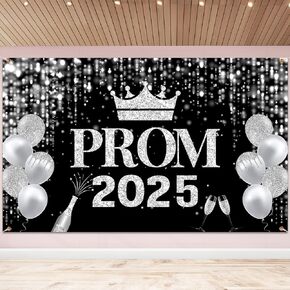 Prom Night Backdrop 2025 Prom Background 2025,Sliver Glitter Prom Backdrop for Photoshoot 2025,Prom Send Off Backdrop Graduation Decorations